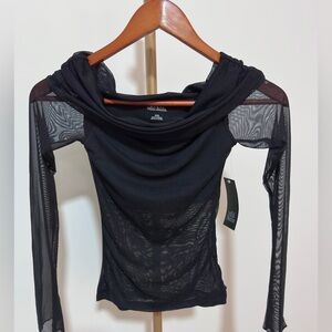 Wild Fable Mesh Long Sleeve Cowl Neck Off Shoulder Top Sheer XXS BNWT Y2K